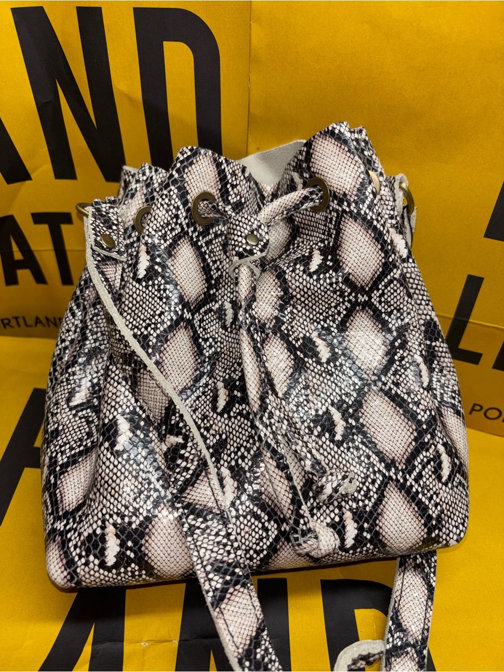 Portland Leather Small Bucket Bag in Nagini - NEW